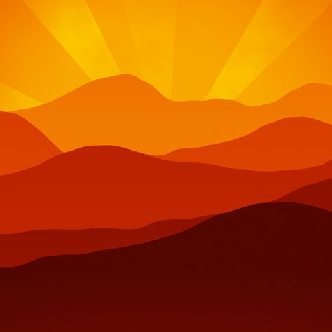 Desert Landscape Illustration, Abstract Sun Painting, Sunset Graphic Design, Digital Art Sunset, Sunset Texture, Orange Mountains, Sun Painting, Colorful Murals, Warm And Cool Colors