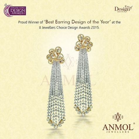 “We are proud to win the award for 'Best Earring Design of the Year - Over Rs.5  lacs at the IJ Jewellers Choice Design Awards 2015!!!” Anmol Jewellers, Rs 5, Ear Candy, Design Awards, Designer Earrings, To Win, Diamond Earrings, The Year, Diamonds