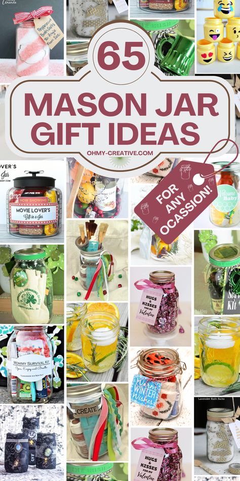 From Christmas to Valentine's Day, anniversaries, and birthdays, these Mason Jar Gift Ideas are always the perfect fit! Easy mason jar gifts! Blessing Jars Diy, Birthday Mason Jar Gifts, Mason Jar Present Ideas, Canning Jar Decorating Ideas, How To Decorate A Mason Jar Gift, How To Wrap A Mason Jar Gift, Large Jar Gift Ideas, Mason Jar Desserts Gifts, Gifts In A Jar For Men