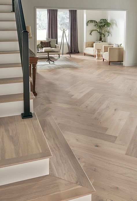 Park City Herringbone - 7-1/2" Snowcap ($10.39 p/sf) FREE SHIPPING Oak Parquet Flooring With Black Furniture And Cream, Vegas House, Wood Floor Design, Hardwood Floor Colors, White Wood Floors, Herringbone Wood Floor, Herringbone Wood, Herringbone Floor, White Oak Floors