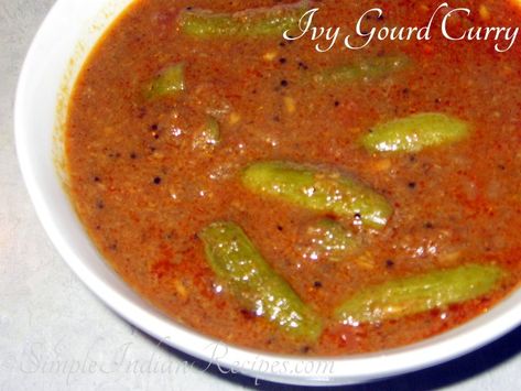 Ivy gourd Curry - Kovakkai Kulambu - Tindora Curry | Simple Indian Recipes Hyderabadi Recipes, Mirchi Ka Salan, Vegetarian Curries, Punjabi Recipes, Desi Recipes, Indian Vegetarian Recipes, Kitchen Indian, Maharashtrian Recipes, Detox Body