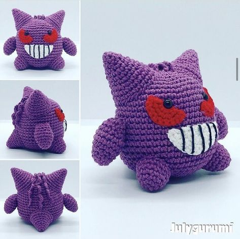 Crochet Overwatch, Gengar Crochet Pattern Free, Crochet Gengar, Crocheted Pokemon, Anime Crochet, Pokemon Crochet Pattern, Pokemon Crochet, Crochet Pokemon, Crochet Monsters