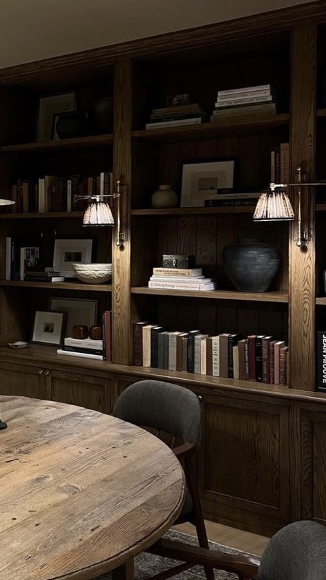 Wood Panel Office, Cozy Library Room Ideas, Moody Office, Oak Library, Lexington Home, House Color Palettes, House Room, Home Library, House Inspo