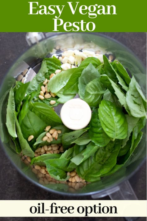 Quick and easy basil pesto made without dairy. Reduced oil and easily made oil-free! #veganpesto #wfpb #oilfree #glutenfree #basil Fresh Pesto Recipe, Easy Basil Pesto, Easy Vegan Pesto, Fresh Basil Pesto Recipe, Vegan Basil Pesto, Oil Free Pesto, Oil Free Salad Dressing, Vegan Pesto Recipe, Sandwiches And Wraps