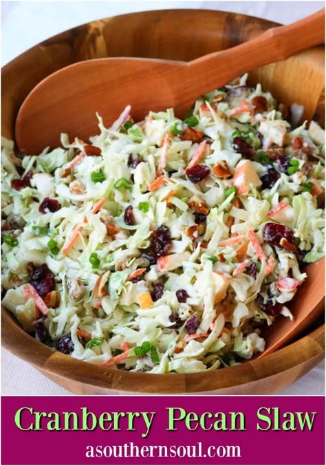 Cranberry Pecan Slaw - A Southern Soul Salad Kale, Creamy Dressing, Yummy Salads, Cold Salad, Cole Slaw, Slaw Recipes, Crunchy Pecans, Food Stamps, Fresh Salad