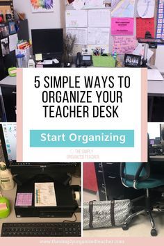 Teacher Office Desk, Small Teacher Desk Organization, Organizing Teacher Desk, Organize Teacher Desk, Teacher Organization Hacks, Kindergarten Teacher Desk Area, Desk Organization Teacher, Teacher Aide Desk Ideas, Teachers Desk Area