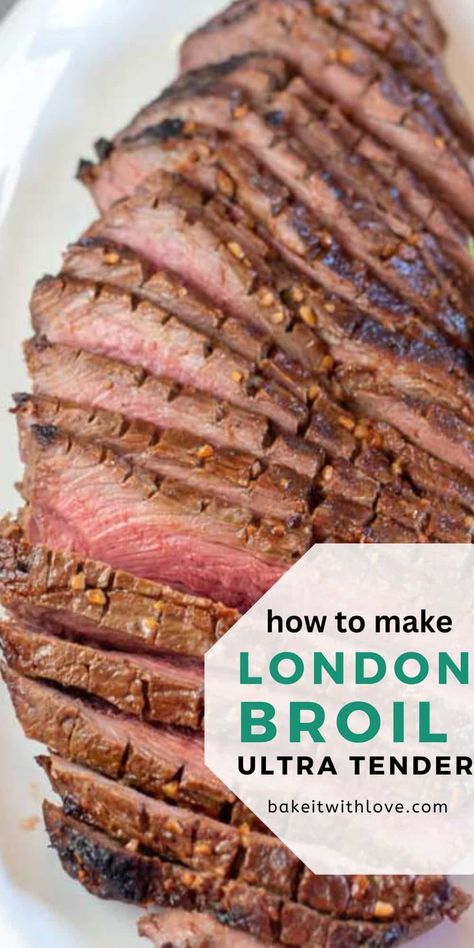 Here's how to tenderize London broil so that you can ensure that your cut of meat will turn out tender and juicy every time! In this guide, I will be sharing a variety of ways that you can use to prepare your steak before broiling or grilling. Keep reading on to learn all of the tricks I use to get a perfectly tenderized and mouth-watering London broil! BakeItWithLove.Com #bakeitwithlove #Londonbroil #tenderize #marinade #steak #dinner Baked London Broil, Turkey London Broil, London Broil Oven, Tender London Broil, London Broil Steak, London Broil Marinade, London Broil Recipe, Homemade Marinade, Grilled London Broil