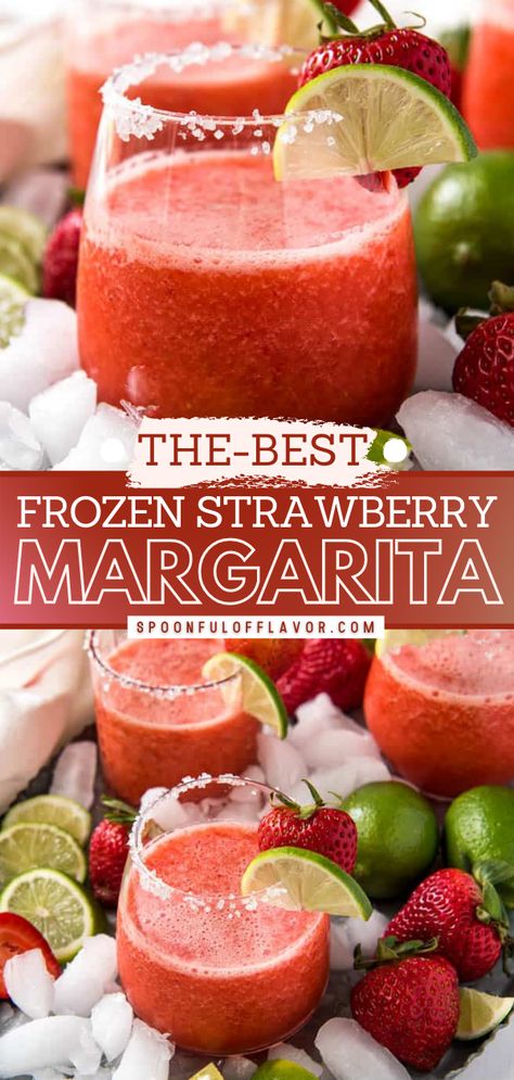 Best Frozen Strawberry Margarita Strawberry Margaritas, Frozen Strawberry Margarita, Strawberry Margarita Recipe, Frozen Strawberry, Frozen Margaritas, Watermelon Party, Strawberry Margarita, Beverage Recipes, Fruity Drinks