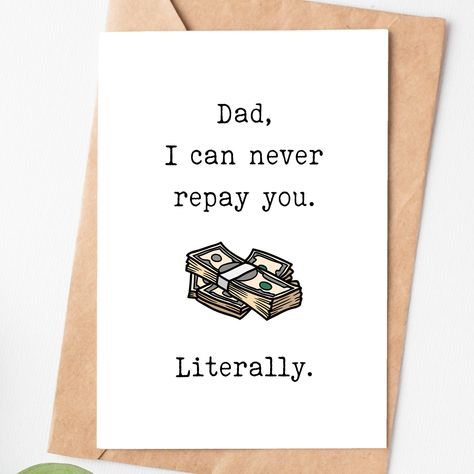 "This funny card will be a perfect Father's Day card for your dad. Grab one then give it to make him surprise! .: White sealable envelope included for each card .: Two size options available: 3.5\"x5\" and 5\"x7\" .: 111# Matte Cover - Triple coated to boost to the contrast of your photos and allows for flawless ink transfer and adhesion resulting in exceptional image quality with very little glare .: High quality printing technique which makes the design last for years & years! You can find many other beautiful cards here: https://www.etsy.com/shop/MindBlowingStudio?section_id=33394445 We need about 2-3 days to finish the product & 3-7 days to ship it to you. Please message me first if you have any problem with the items. I promise to try my best to fix all of them :) Thank you so much fo Happy Fathers Day Card Ideas, Diy Fathers Day Cards From Daughter, Fathers Day Card Ideas From Daughter, Dad Birthday Card Ideas From Daughter, Funny Fathers Day Cards From Daughter, Fathersday Card Idea, Funny Father’s Day Cards, Cute Father’s Day Homemade Cards, Ideas For Dad's Birthday