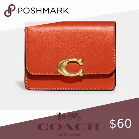 殺 Coach Bandit Card Case Coach Handbags, Card Case, Calf Leather, Card Slots, Slots, Credit Card, Brass, Orange, Jewelry Watches