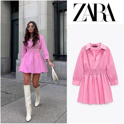 Pink dress 💕 - Dress: 29,95€ ref:3211/255 - #zara #zaraoutfit #zarawoman #zaradress Zara Poplin Dress, Zara Long Dress, Zara Pink Dress, Hot Pink Midi Dress, Pink And Red Dress, Zara Looks, Pink Velvet Dress, Zara Mini Dress, Plum Dress