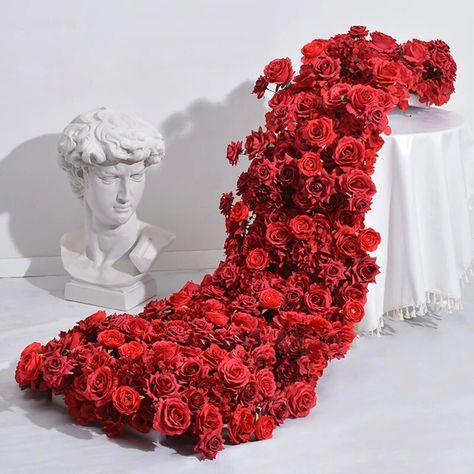 Rose Decorations Party, Floral Runner Wedding, Table Runner Flower, Red Roses Centerpieces, Wedding Backdrop Arch, Wedding Reception Tables Centerpieces, Flower Runner, Backdrop Arch, Flowers Garland