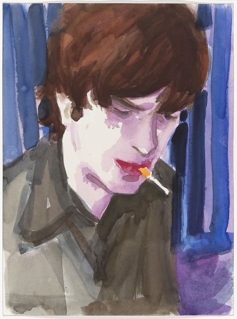 Elizabeth Peyton. Matthew Smoking. (1997). Watercolor on paper. 12 x 9” (30.5 x 22.9 cm). Gift of Patricia and Morris Orden. 1619.2000. © 2020 Elizabeth Peyton. Drawings and Prints Elizabeth Peyton, School Of Visual Arts, Illustrator Artist, Artist Paint, Paintings & Prints, Figure Painting, Female Artists, Artwork Painting, Classic Art