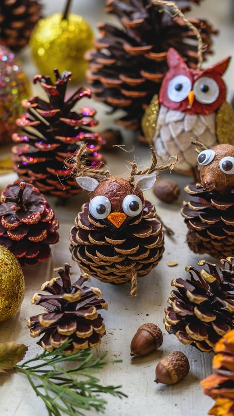 🍂✨ Pine Cone Crafts Fun! ✨🍂  Transform ordinary pine cones into festive decorations or adorable animals with a splash of paint and a touch of glitter. 🎨🐿️  Perfect for a cozy afternoon of creativity with the kids!  #PineConeCrafts #FestiveDecor #CreativeKids #DIYCrafts #FamilyFun #NatureCrafts #KidsActivities #CraftingTogether Pinecone Activities, Splash Of Paint, September Crafts, Pinecone Crafts, Cozy Afternoon, November Crafts, Cone Crafts, Fun Fall Crafts, Pretty Crafts