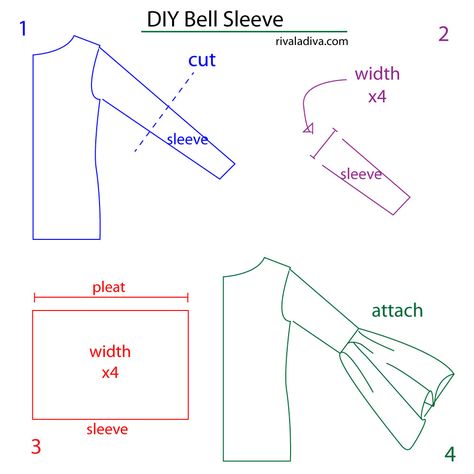 Rosy Hues DIY Bell Sleeve Sewing Tops For Women, Bell Sleeve Pattern, Sewing Top, Sewing Sleeves, Sewing Tops, Sewing Pants, Sewing Clothes Women, Trendy Sewing, Shirt Refashion