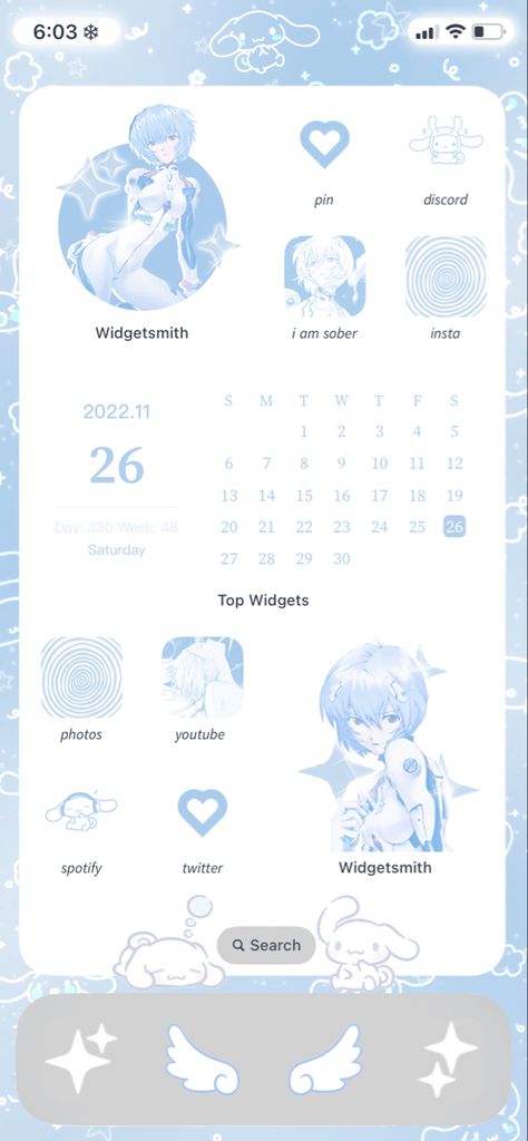 Cinnamonroll Sanrio Phone Theme, Blue Wallpaper Ideas Phone, Phone Themes Cinnamoroll, Matching Phone Layout, Light Blue Phone Theme Ideas, Pastel Blue Phone Theme, Evangelion Iphone Layout, Cinnamoroll Ios 16, Cinnamoroll Ios14 Layout