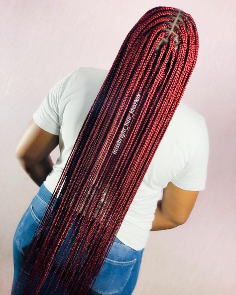 Maroon Box Braids, Knotless Hairstyles, Burgundy Box Braids, Hairstyle Images, Protective Style Braids, Maroon Hair, Braids Hairstyles Pictures, Braided Ponytail Hairstyles, Short Braids