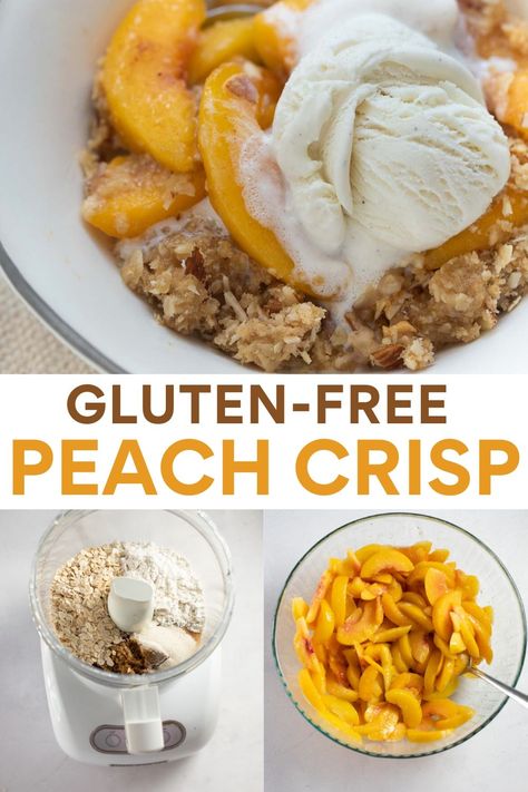 This gluten-free peach crisp is made with fresh, juicy peaches and a delicious crispy topping! The perfect gluten-free dessert for BBQs or summer entertaining. Gluten Free Peach Crisp, Bagel Recipe Easy, Peach Crisp Recipe, Best Gluten Free Desserts, Gluten Free Bagels, Easy Gluten Free Desserts, Peach Crisp, Dairy Free Breakfasts, Gluten Free Desserts Recipes