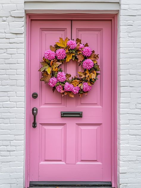 Pink Muse (@thepinkmuse) on X Pink Doors, Pink Front Door, Pink Palace, Pink Door, Cool Doors, Chain Link Fence, Autumn Wreath, House Remodel, Entry Door