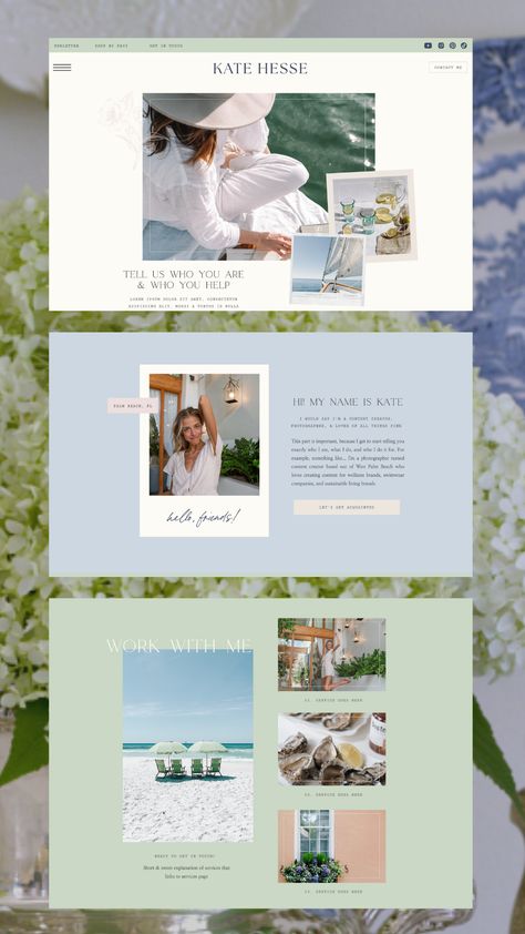 Influencer Website, Website Branding Design, Coastal Grandmother Aesthetic, Grandmother Aesthetic, Website Design Inspiration Layout, Colorful Website, Showit Website Template, Coast Style, Portfolio Website Design