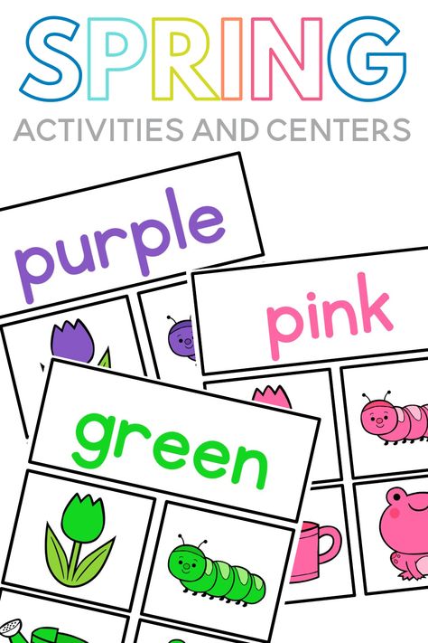 Are you looking for some fun spring activities that your preschool and kindergarten students will enjoy? This post is full of spring activities that little ones will love! Activities include letter matching, color words, spring writing, and pocket chart centers! These activities are perfect for preschoolers and kindergarteners in the classroom or can be used as at-home activities too. Spring Sorting Activities For Preschool, Spring Language Activities For Toddlers, Spring Language Activities Preschool, Preschool Spring Activities, April Worksheets, Color Math Activities, Letter Matching Preschool, Preschool Bugs, Fun Spring Activities