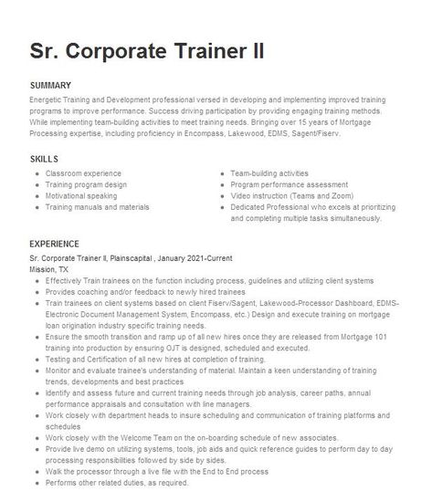 Corporate Training Ideas, Corporate Trainer, Job Analysis, Document Management System, Train The Trainer, Performance Appraisal, Mortgage Process, Motivational Speaking, Create A Resume