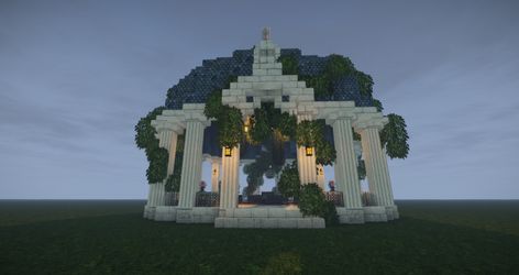 Pavillon Mc Gazebo, Minecraft Fantasy Gazebo, Minecraft Greek Temple Ideas, Minecraft Greek Temple, Minecraft Medieval Statue, Minecraft Park, Minecraft Fountain, Minecraft Temple, Minecraft Building Blueprints