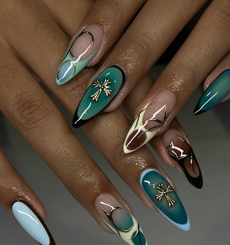 Long Almond Nails, Hippie Nails, Amazing Nails, Nails Aesthetic, Get Crazy, Glow Nails, Crazy Nails, Almond Acrylic Nails, Blue Nail