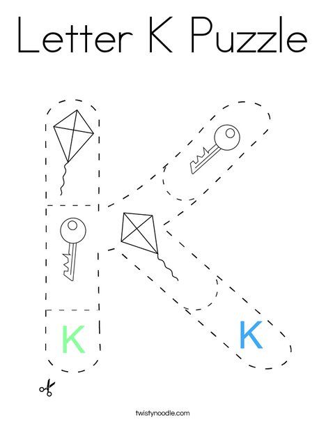 Letter K Puzzle Coloring Page - Twisty Noodle Prek Letter K Activities, Letter K Kite Craft, Letter K Activities For Preschool, Small Letter K Worksheets, Letter K Coloring Page, Letter K Words, Letter K Preschool, Letter K Crafts, Abc Puzzle