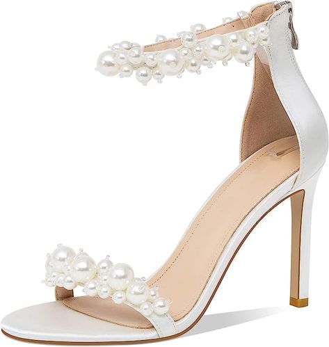 Formal Heels, Summer High Heels, Heels Summer, Heels Wedding, Pearl Decorations, Elegant High Heels, White Sandals Heels, Platform Sandals Heels, Wedding Heels