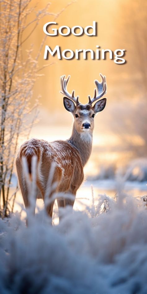 Good Morning Winter Cold Weather, Cold Good Morning Images, Winter Good Morning, Good Morning Brr Its Cold, Good Morning Deer Images, Winter Scenes With Animals, Winter Good Morning Image, Good Morning Animals, Good Morning Winter