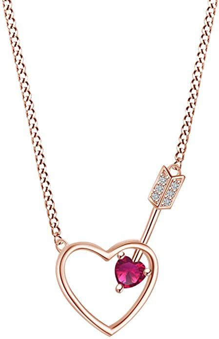 Amazon.com: Simulated Ruby & White Cubic Zirconia Heart Arrow Pendant Necklace 14k Rose Gold Over Sterling Silver : Clothing, Shoes & Jewelry Silver Clothing, Arrow Pendant Necklace, Arrow Jewelry, Valentine Jewelry, Heart Jewellery, Arrow Pendant, Necklace Design, Valentines Jewelry, Heart With Arrow