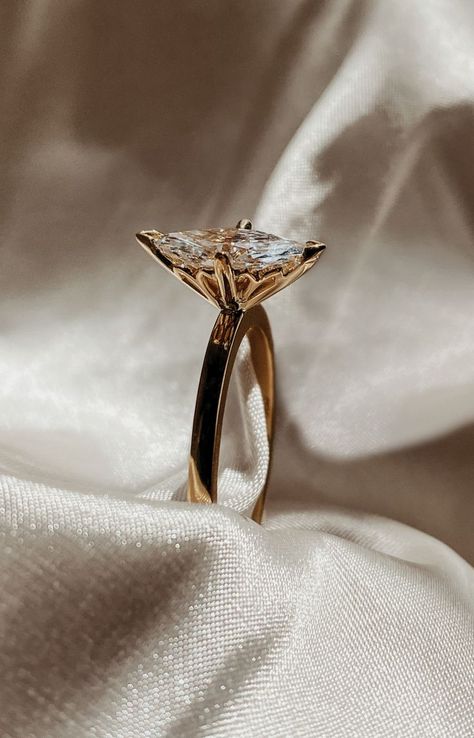 Marquise Solitaire Engagement Ring, Marquise Ring Setting, Gold Band Engagement Rings, Timeless Bride, Marquise Solitaire, Marquise Wedding Ring, Pretty Engagement Rings, Marquise Cut Engagement Ring, White Blouses