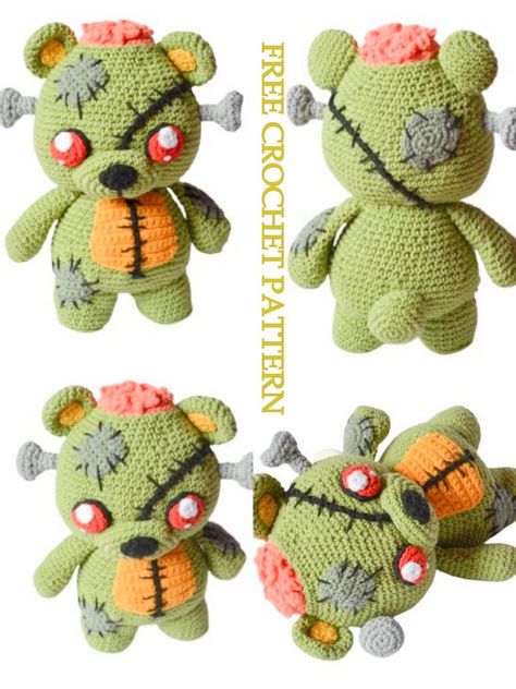 Amigurumi Frankie The Zombie Bear Free Crochet Pattern - Amigurumi Horror Free Pattern, Popular Crochet Amigurumi, Popular Amigurumi Patterns, Crochet Scary Stuff, Scary Crochet Patterns Free, Crochet Kawaii Amigurumi, Free Horror Crochet Patterns, Crochet Zombie Pattern Free, Voodoo Doll Crochet Pattern Free