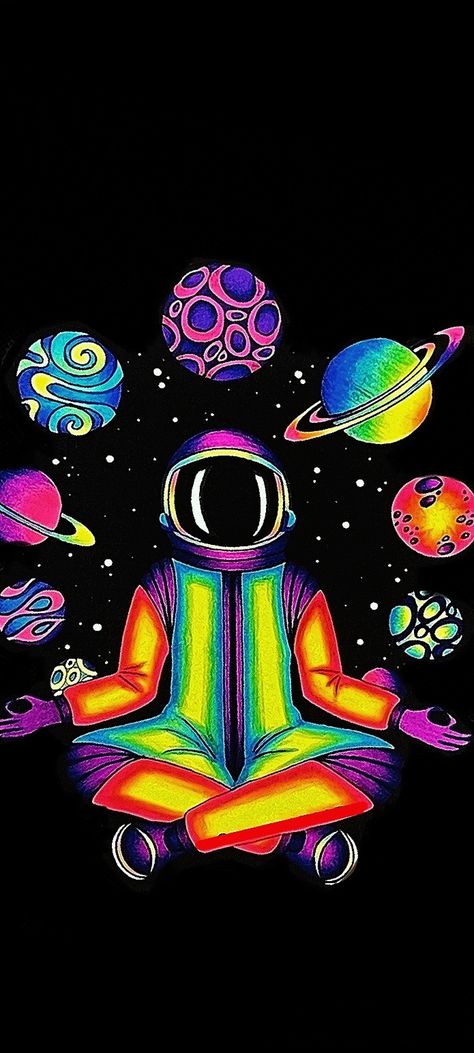 Trippy Cartoon Wallpaper, Trippy Planets, Astronaut Meditating, Trippy Astronaut, Trippy Galaxy, Trippy Colors, Trippy Cartoon, Planet Drawing, Kawaii Manga