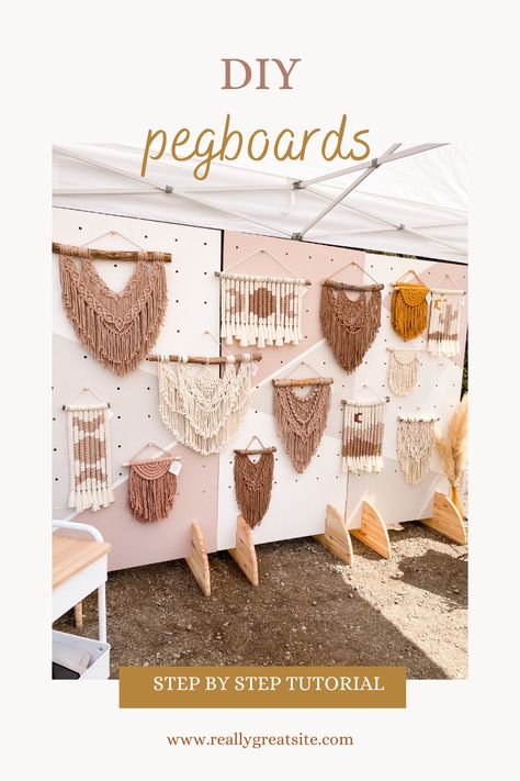 How To Display Macrame At A Craft Show, Macrame Vendor Display, Diy Macrame Ideas, Macrame Market Display, Macrame Display, Pegboard Display, Macrame Inspiration, Craft Market Display, Pola Macrame