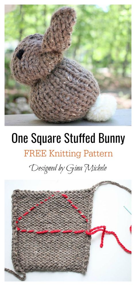 Rabbit Knitting Pattern, Knitted Bunnies, Bunny Knitting Pattern, Small Knitting Projects, Knitted Stuffed Animals, Knitting Squares, Knitted Bunny, Easy Knitting Patterns Free, Knitted Toys Free Patterns