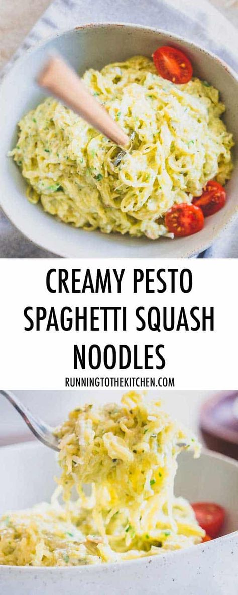 Healthy Recipes Summer, Crockpot Spaghetti Squash, Pesto Spaghetti Squash, Spaghetti Squash Noodles, Pesto Spaghetti, Squash Noodles, Vegetarian Mexican, Summer Spaghetti, Creamy Pesto