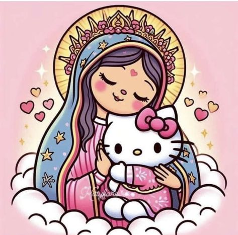 Watercolor Hello Kitty, Hello Kitty Guatemala, El Salvador Hello Kitty, Hello Kitty Puerto Rico, Mexico Hello Kitty, Latina Hello Kitty Pfp, Lady Of Guadalupe Drawing, Pink Mexican Aesthetic, Lady Of Guadalupe Wallpaper