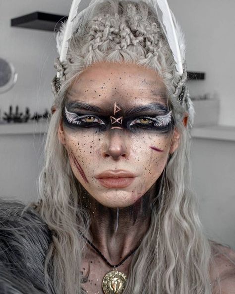 Minotaur Makeup, Nordic Witch Makeup, Assassin Makeup, Viking Witch Makeup, Valkyrie Makeup, Priestess Makeup, Viking Makeup Female Warrior, Apocalypse Makeup, Dark Fantasy Makeup