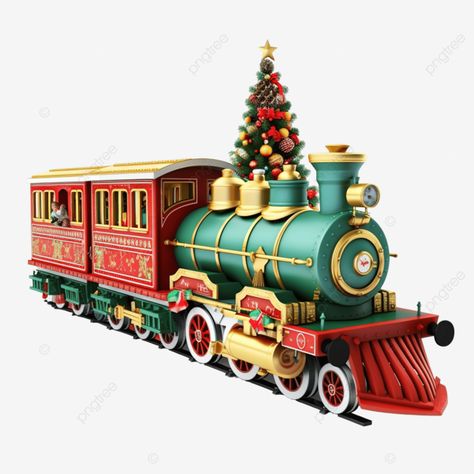 christmas train carries a christmas tree toy locomotive for holiday steam train locomotive old tra Old Locomotive, Christmas Tree With Toys, Christmas Polar Express, Christmas Toy Train, Train Png, Train Christmas, Train Locomotive, Xmas Art, Tree Toy