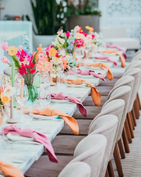 Styling a Spring Fling in Coogee Coloured Table Setting, Spring Theme Table Decor, Colourful Wedding Tablescape, Bright Wedding Table Decor, Simple Colourful Wedding Decor, Colorful Wedding Napkins, Coloured Napkins Wedding, Colourful Napkins Wedding, Different Color Tablecloths Wedding