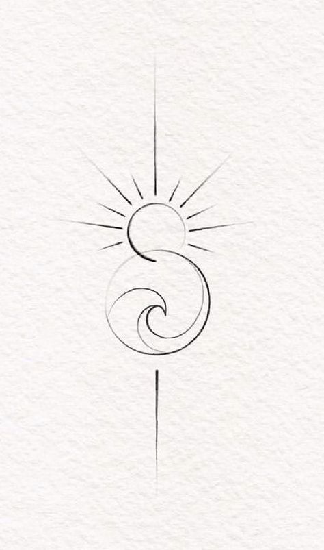 Moon And Sun Spine Tattoo, Sun Moon Water Tattoo, Sun Moon Wave Tattoo, Pols Tattoo, Vertical Tattoo, Moon Star Tattoo, Sparkle Tattoo, Wave Tattoo Design, Moon Sun Tattoo