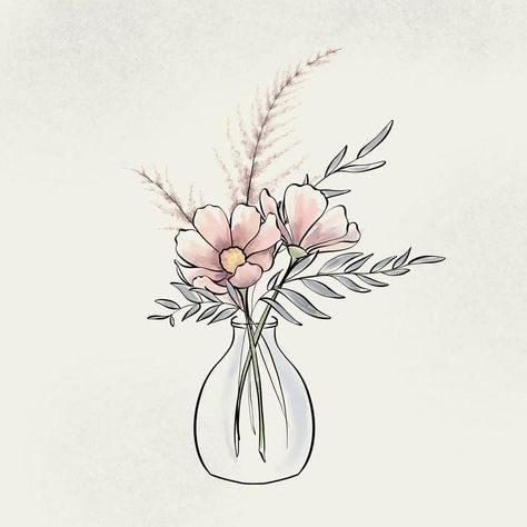 Potted Flower Tattoo, Vase Drawing Simple, Vase With Flowers Drawing, Flowers In A Vase Tattoo, Flower In Vase Tattoo, Vase Of Flowers Tattoo, Flowers In Vase Tattoo, Flower Pot Tattoo, Flower Vase Tattoo