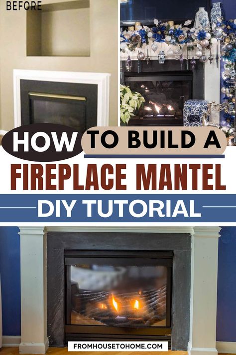 Fireplace mantel DIY tutorial. Crown Molding Living Room, Crown Molding Diy, Crown Molding Fireplace, Build A Fireplace Mantel, Molding Living Room, Molding Fireplace, Diy Fireplace Surround, Traditional Fireplace Mantel, Diy Crown Molding