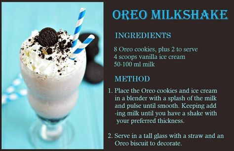 Try this yummy Oreo Milkshake recipe at home today!!! Oreo Milkshake Recipe, Yummy Milkshake Recipes, Milkshake Recipe Chocolate, Best Milkshakes, Oreo Milkshake, Milkshake Recipe, American Desserts, Halfway There, Chef's Kitchen