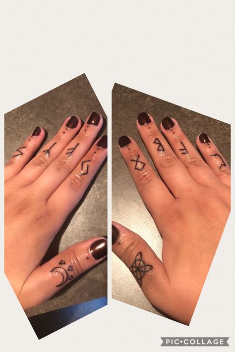 Celtic Rune finger tattoos ❤️🔮🙌🏽 #witchyvibes Rune Knuckle Tattoo, Finger Tattoos Runes, Runic Finger Tattoos, Irish Finger Tattoo, Rune Tattoo Finger, Finger Rune Tattoo, Rune Finger Tattoos For Women, Celtic Hand Tattoos For Women, Rune Hand Tattoos For Women