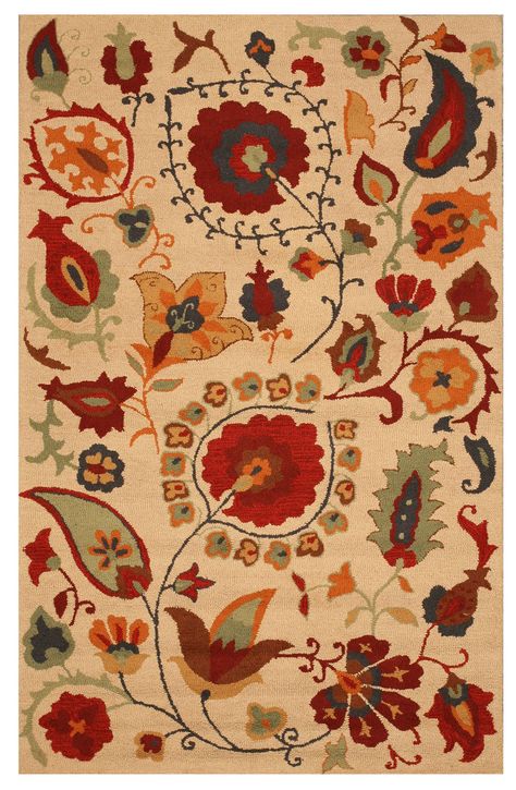 Khambhat Hand-Tufted Area Rug Suzani Pattern, Suzani Rug, Ethnic Pattern Design, Mughal Paintings, Turkish Pattern, Textile Texture, Sheepskin Rug, Antique Textiles, Indigenous Art