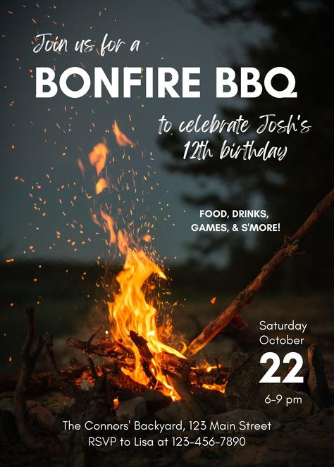 Bonfire BBQ Invitation Editable Digital Template Printable - Etsy Bonfire Invitation Template, Bonfire Party Invitations, Bonfire Birthday Party, Bonfire Birthday, Trash Party, Bonfire Party, Barn Dance, Happy News, Bbq Invitation