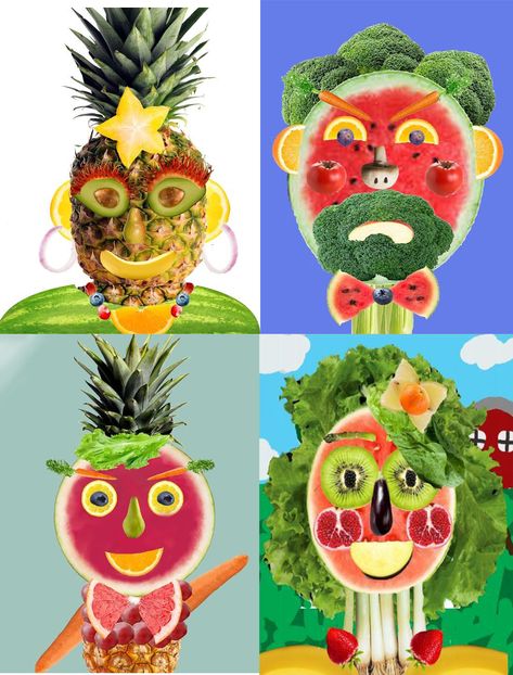 Food Self Portrait, Arcimboldo For Kids, Food Art Projects, Fruit Portrait, Guiseppe Arcimboldo, Food Portrait, Fruit Collage, Food Collage, Giuseppe Arcimboldo